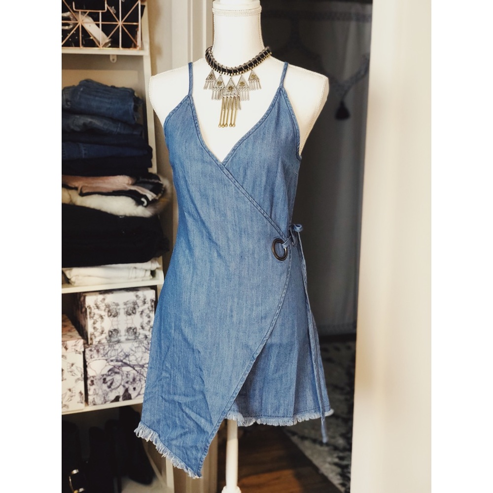 NWT Cute Denim Asymmetrical Wrap Mini Dress